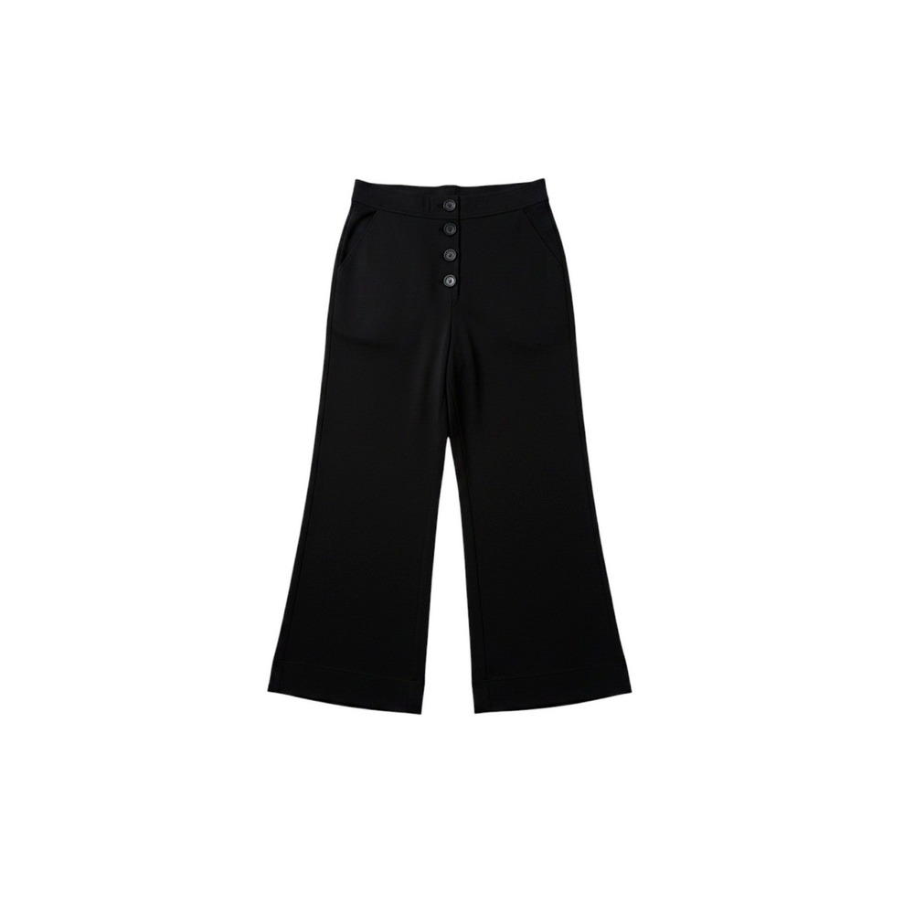 Halara Wide Leg Pull On Pants Elastic Waist Black Faux Buttons Pockets Office 2X